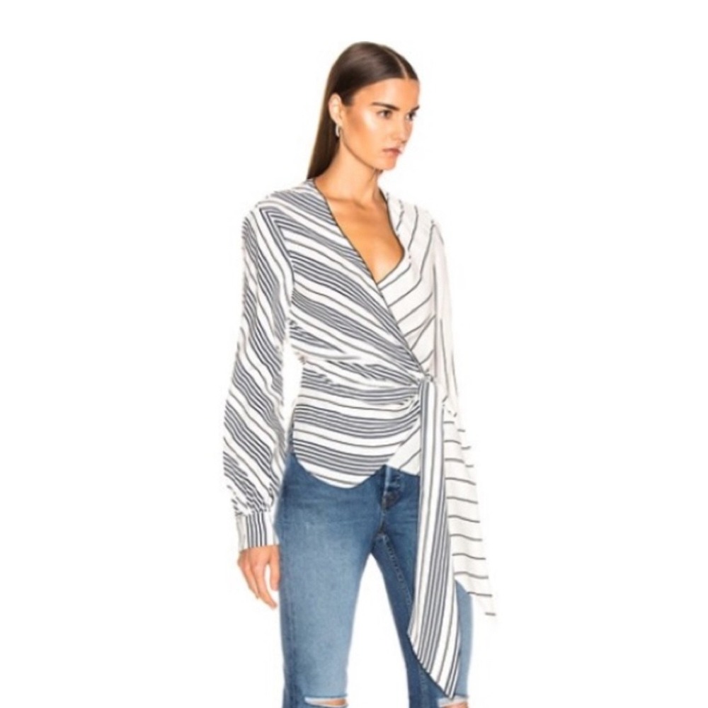 Jonathan Simkhai Multimedia Stripe Wrap Top Black & White mdium